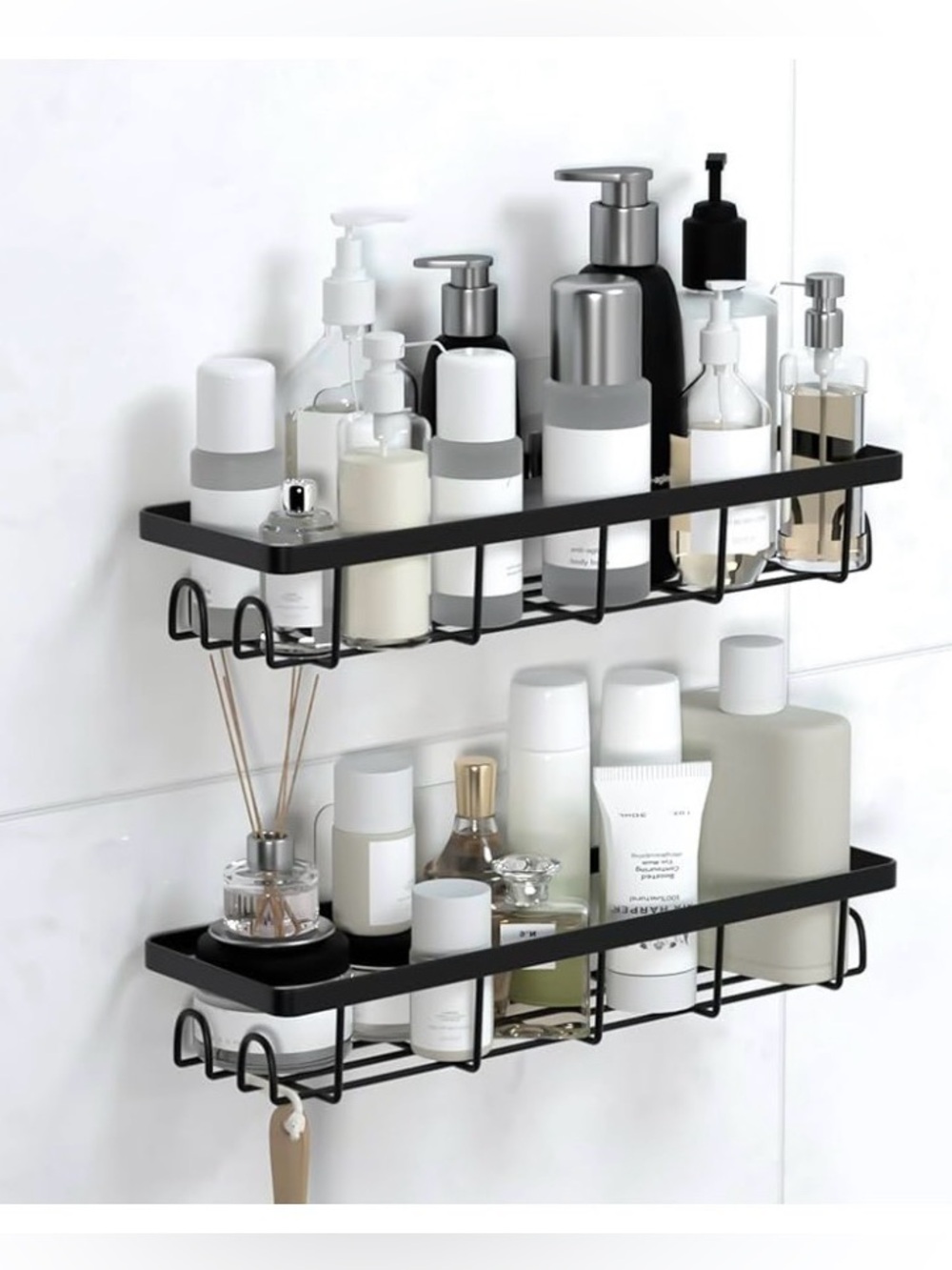Black Wall-Mounted Bathroom Shower Shelf - Matte Black Organizer NWT